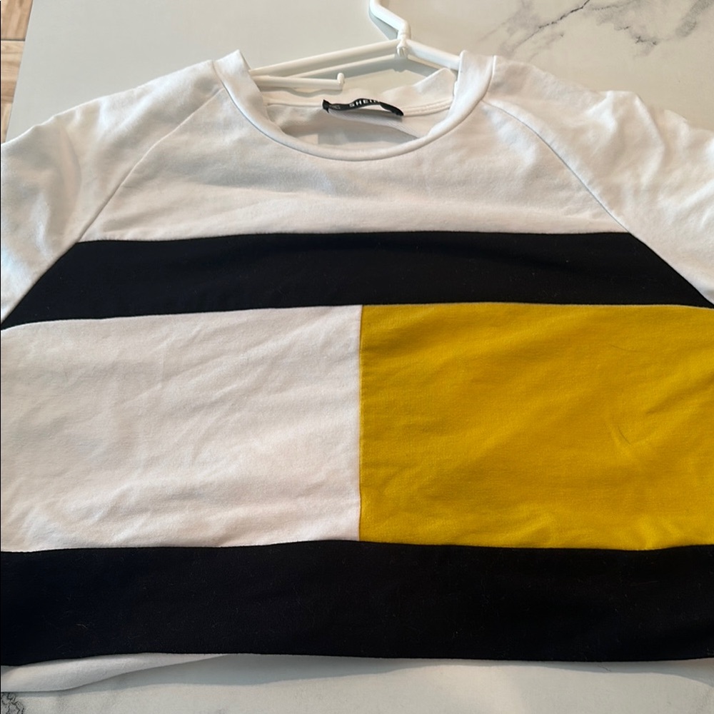 SHEIN White, Black, Yellow Long Sleeve cropped Sweatshirt, Crewneck. - Picture 4 of 6